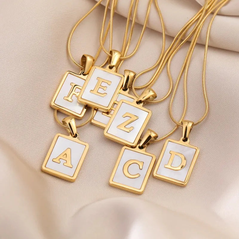 Shell Inlay Initial Letter Necklace