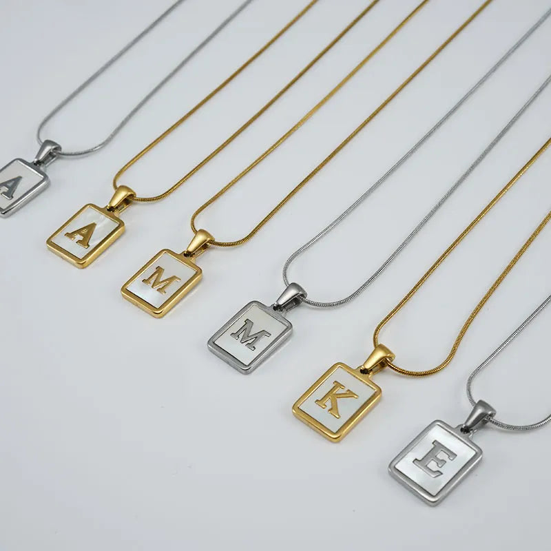 Shell Inlay Initial Letter Necklace