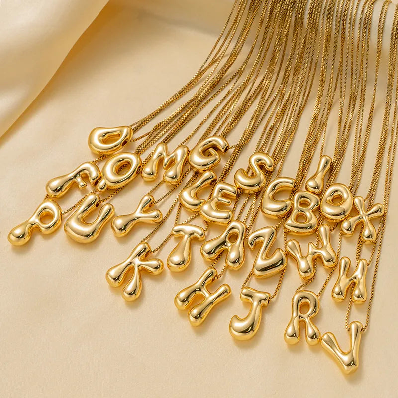 Bubble Letter Initial Pendant Necklace